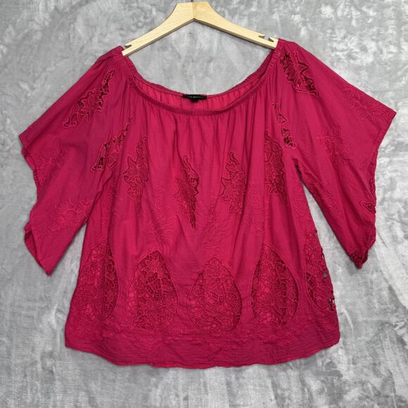 Lane Bryant Shirt Womens 14/16 Pink Embroidered Eyelet Boho Flowy Cotton Top - Picture 1 of 12